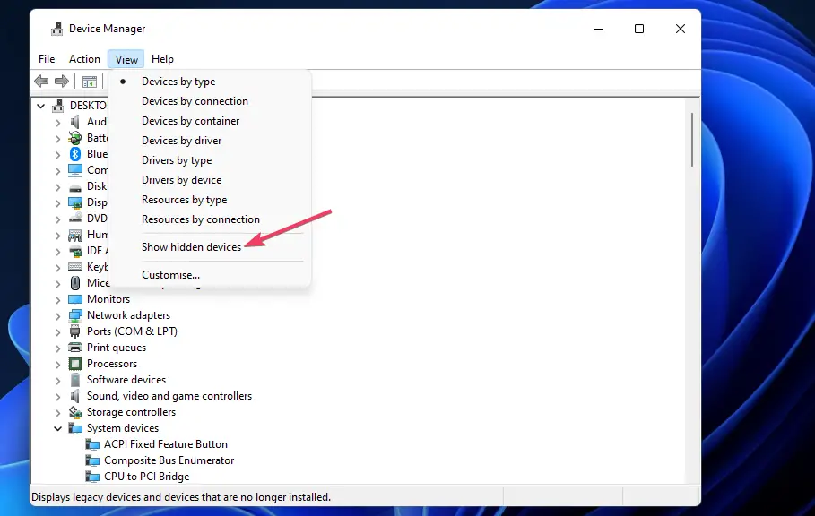Mostrar opción de dispositivos ocultos Windows 11 hdmi audio no funciona