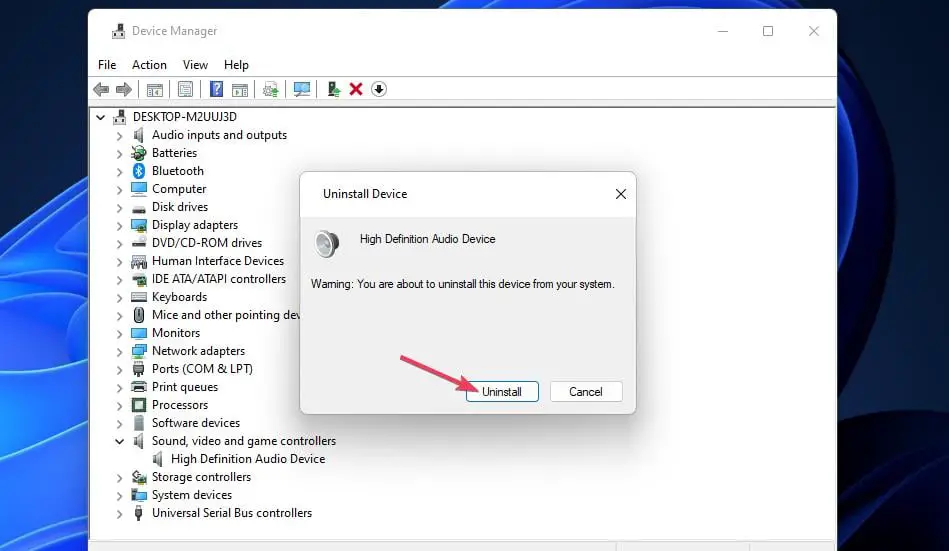 La opción de desinstalación de Windows 11 hdmi audio no funciona